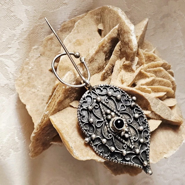 Broche Berbère Ancienne En Argent 925 - Calligraphie Arabe 19ème Siècle - Oriental