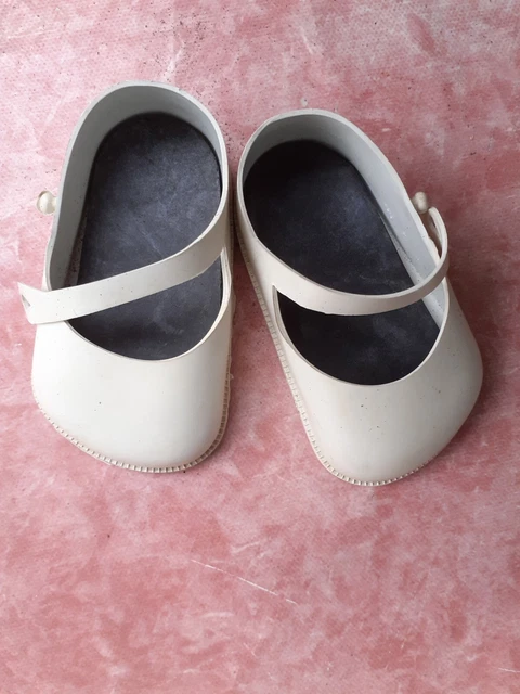 Chaussures Anciennes De Poupée En Cuir Avec Bride - Taille 14, Début 1900