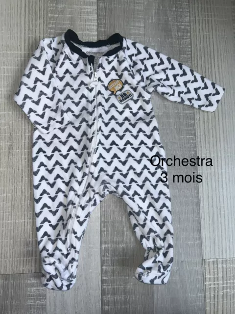 Orchestra 3 MOIS GARÇON : BABYGROS Pyjama Velours Gris Blanc TBE