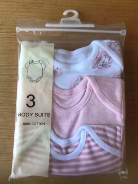 Ex Store Baby Girls Pink Animal Stripe 3 Pack Bodysuit Vests  N/B 0 3 6 9 12 18