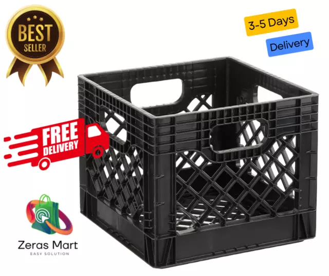 16QT Plastic Heavy-Duty Plastic Square Milk Crate Black Free Shipping USA