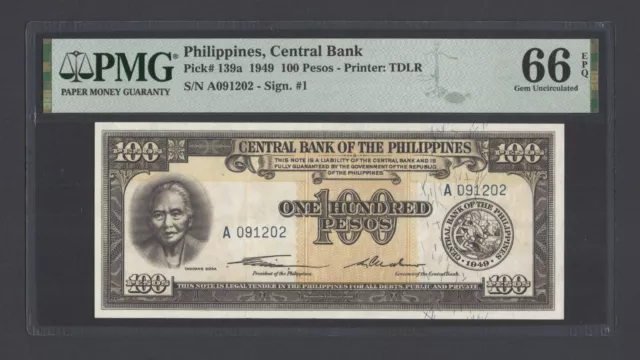 Philippines 100 Pesos 1949 P139a Uncirculated Grade 66