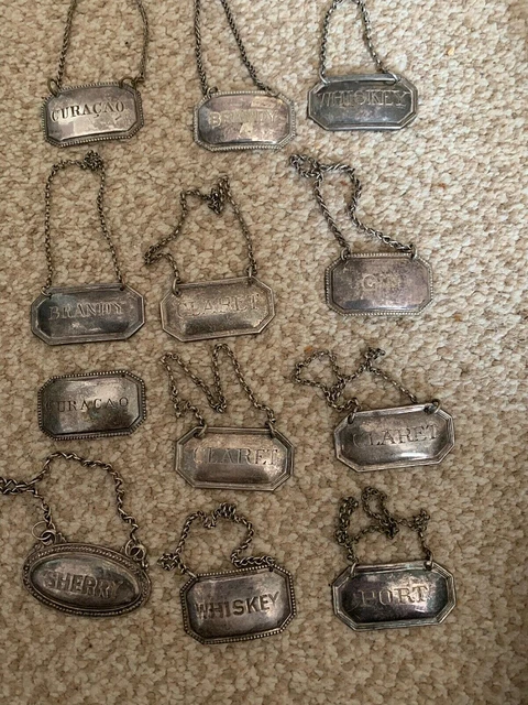 antique silverplated whisky sherry port claret labels