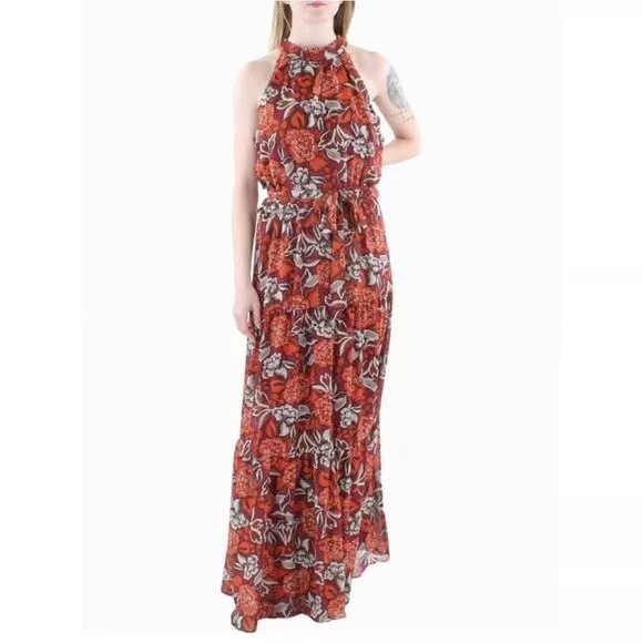 NWT Julia Jordan Boho Floral Printed Maxi Dress Halter Sleeveless Flowy Sundress