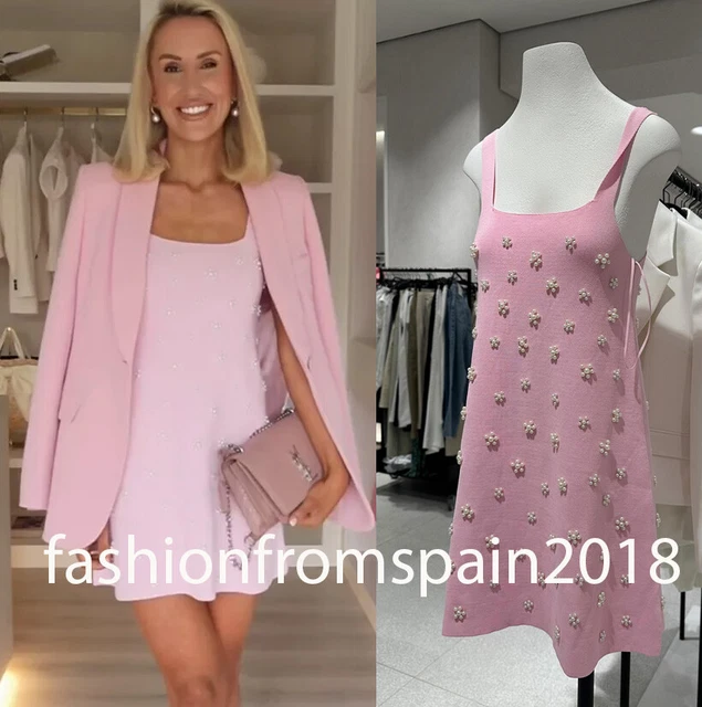 ZARA NEW STRAPPY KNIT MINI DRESS WITH PEARL BEADS PINK XS-L 2142/076 summer  sale $56.99 - PicClick