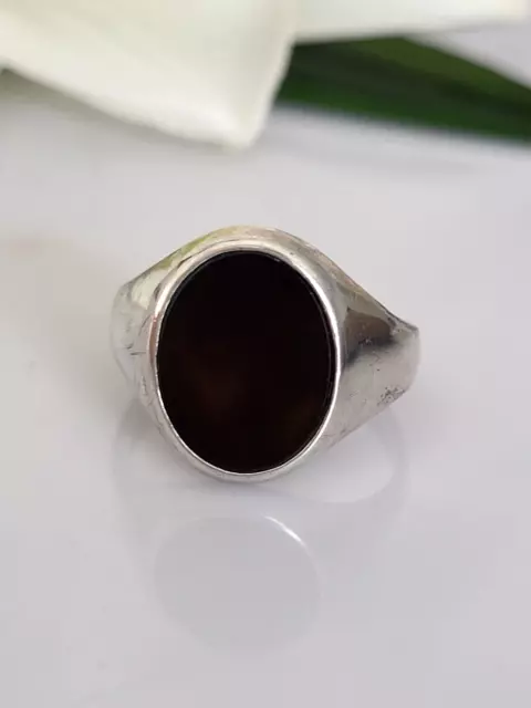 Wunderschöner antiker Ring Silber 835, besetzt mit Onyx Stein, 18,4mm 2