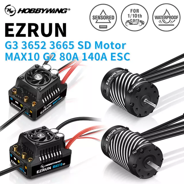 HobbyWing Brushless Motor and ESC MAX10 G2 80A 140A 3652 3665 G3 For 1/10 RC Car