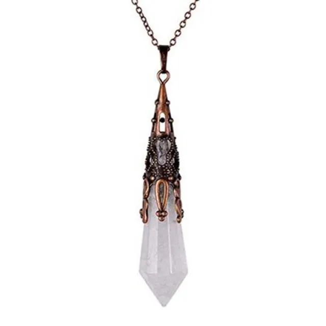 Natural Healing Crystal Quartz Reiki 12 Faceted Stone Pendulum Pendant Necklace