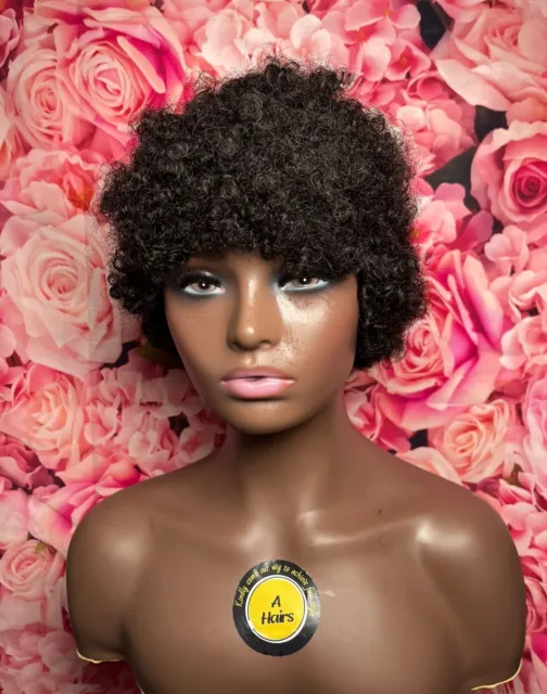 Afro Kinky Curly Human Hair Short Wig pixie cut style new. (free gift included)
