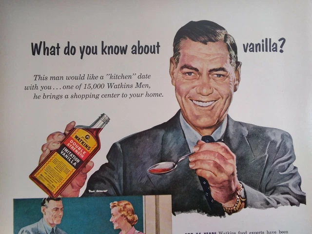 Watkins Vanilla Print Ad Original Vtg 1953 MN Corn-fetti Cereal Captain Jolly