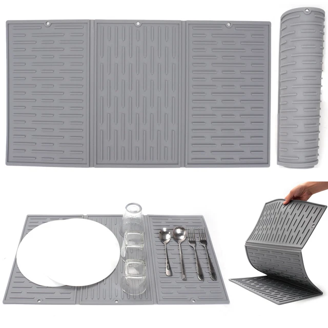 Tri-fold Sink Drying Mat Heat Resistant Kitchen Rectangle Non Slip Dish Drainer