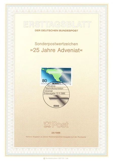 Bund ETB Nr. 25/1986 - 25 Jahre Adveniat