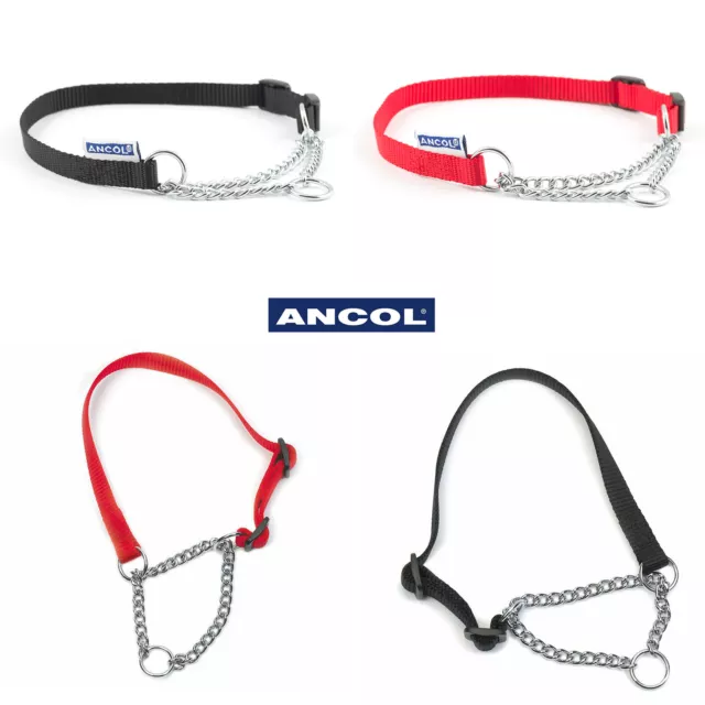 Ancol Dog Check Collar Chok Chain Half Nylon Puppy Training Pink Black Red Blue