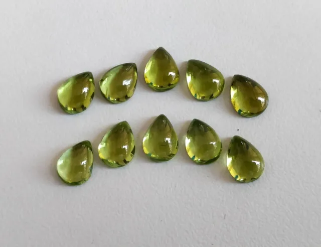 Non Chauffé Péridot Olivine 8x6 MM Poire Cabochons 10 Pièces Assorti Set Propre