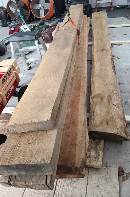 oak beams, 12 ft length, 3in x 8in, old and straight