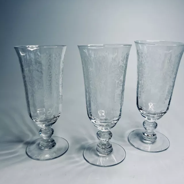 Vtg HEISEY Orchid Juice Glass Etched Pattern 3pcs, Produced 1947-54