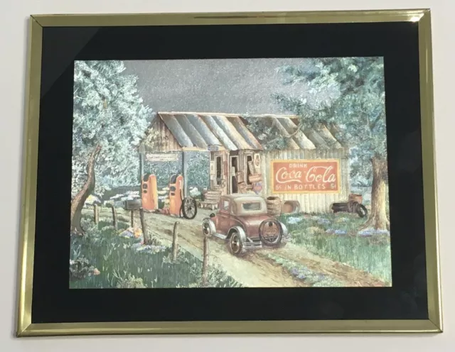 Coca Cola Country Store Martin's Garage Picture Foil Art Matted Framed Print