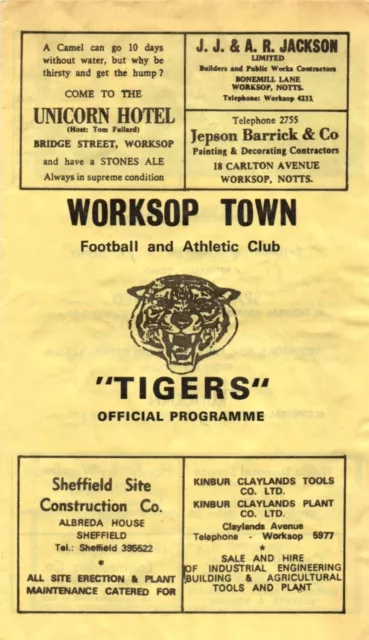 74/75 WORKSOP TOWN v MATLOCK TOWN NORTHERN PREM LGE 06.11.74 ATT. 1,042 SCARCE