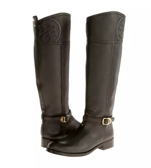 NEW $495+ Tory Burch MARLENE Brown Logo Riding Boot Flat Equestrian Sz 8.5