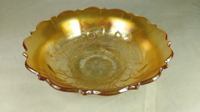 Fenton Acorn Marigold Carnival Glass Bowl 17Cm (Chip)