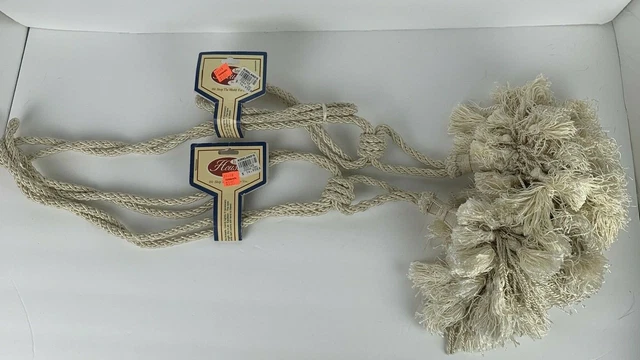 Set of 2 India House Trimmings Large Ivory Drapery Curtain Tie Backs Tassels 