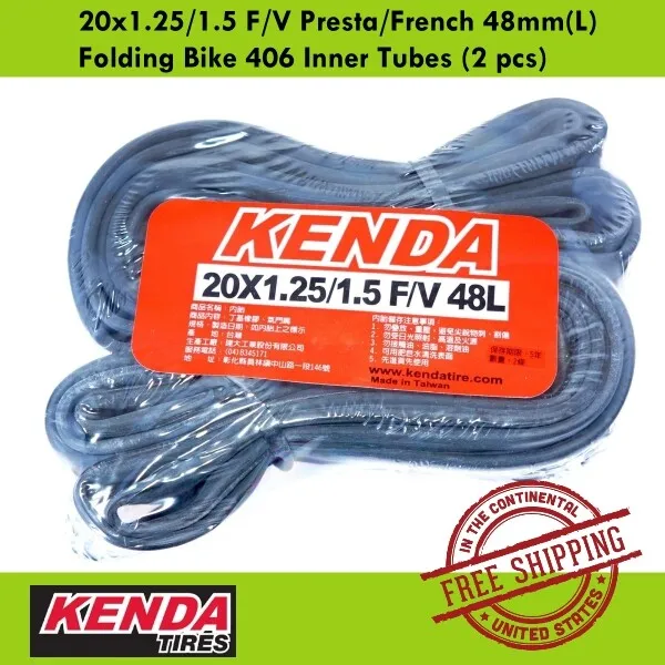 KENDA 20x1.25/1.5 F/V Presta/French 48mm(L) Folding Bike 406 Inner Tubes (2 pcs)
