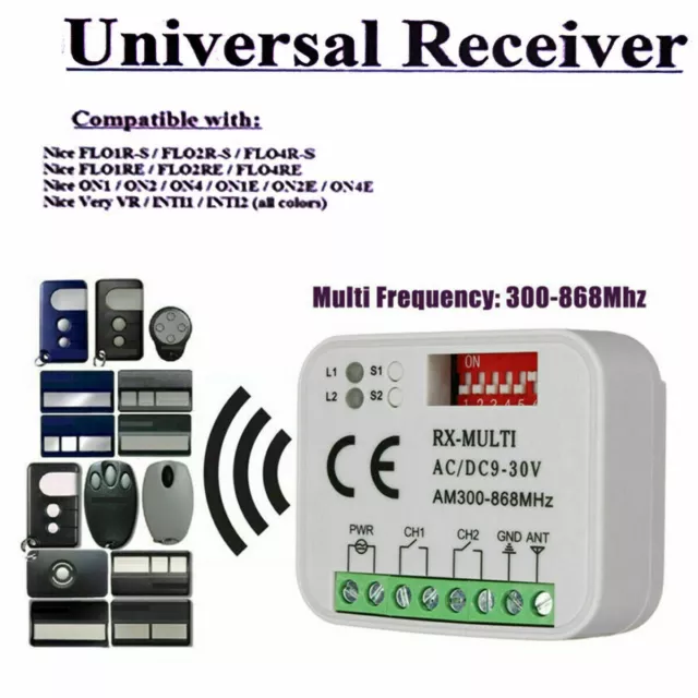 RICEVENTE UNIVERSALE RADIO RICEVITORE TLECOMANDI MULTI RX 12-30V 433 o 868 Mhz