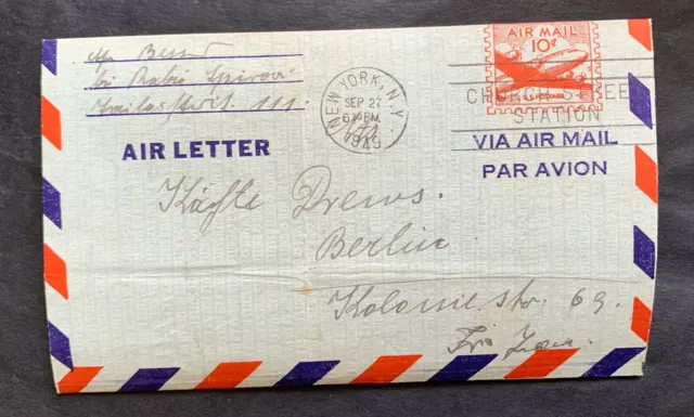 USA 🇺🇸 1949 New York - used postal stationery air letter to Berlin Germany