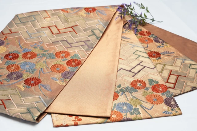 Dear Vanilla Japanese Silk Fukuro Obi Sash Belt Women's Kimono Genuine Vintage