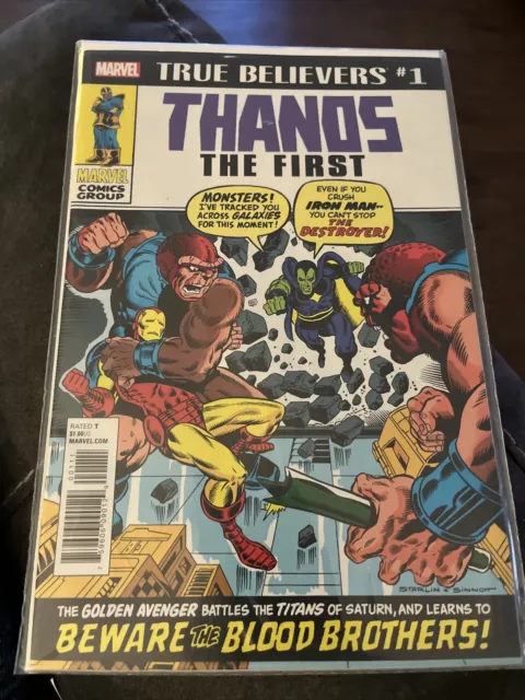 TRUE BELIEVERS #1 - THANOS THE FIRST (NM) Reprints IRON MAN #55 Marvel 1st Drax!
