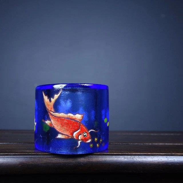 Chinese Old Beijing Glaze Hand drawn Exquisite Fish Pattern Rings 11004