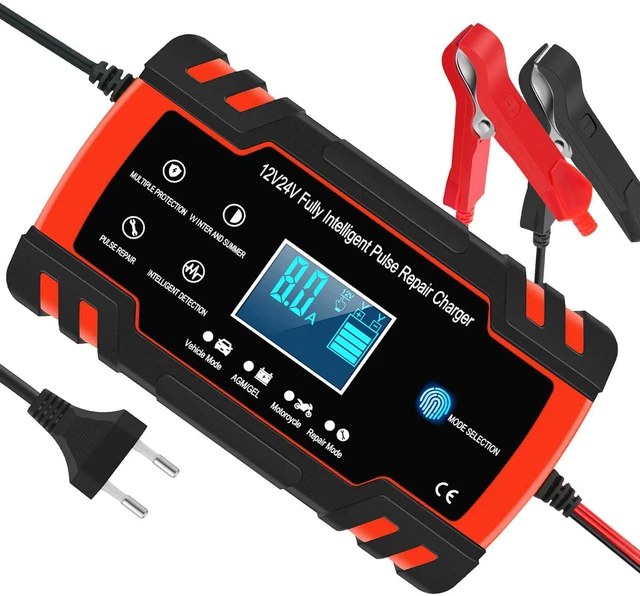 Chargeur de Batterie pour Voiture et Moto Intelligent 8A 12V/24V, Mainteneur de