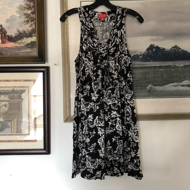 Elle Black White Floral Print Sleeveless Dress Women’s Sz M A2207