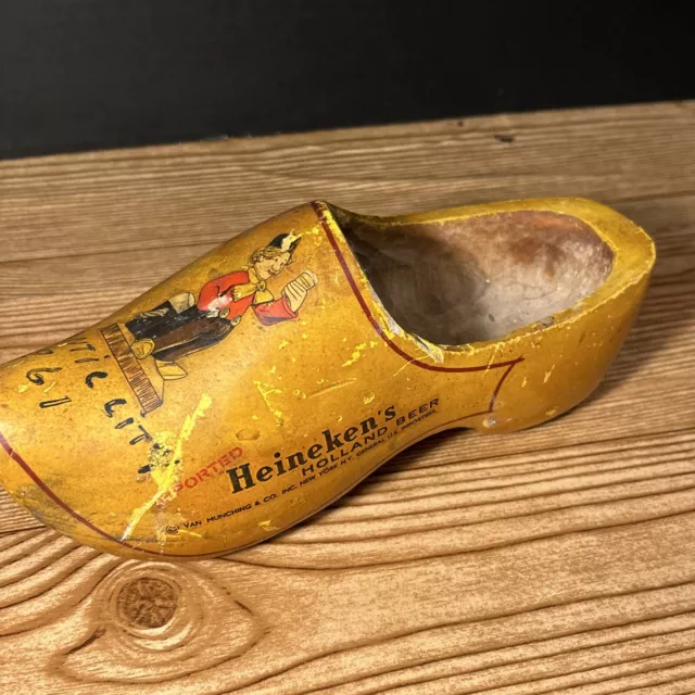 Vintage Heineken Dutch Wooden Clog Marked “Atlantic City1961”