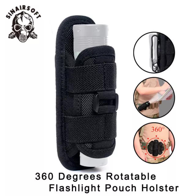 Tactical Flashlight Pouch Holster Belt Carry Case Holder Torch Clip 360° Rotate