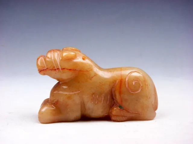 Vintage Nephrite Jade Stone Carved Sculpture Foo Dog Crouching #02242203