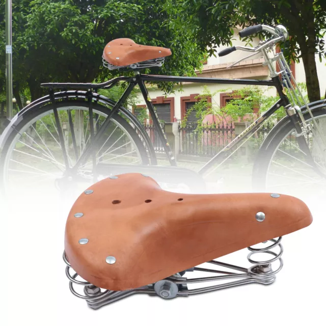 Bicycle Bike Cycle Vintage Classic Style Cowhide Leather Saddle Seat W/ 3 Spring