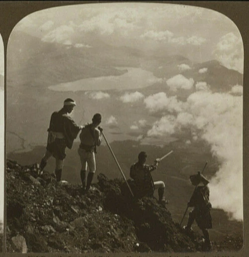 Summit Of Fujiyama, Lake Yamanaka, 1905, Vintage Stereo