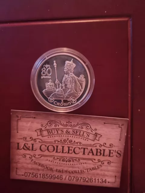 2006 Isle Of Man One Crown Silver Queens 80 Years Coin mint 1 Crown Elizabeth II