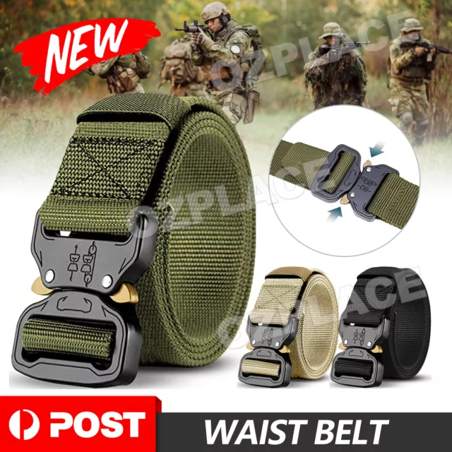 Mens Canvas Outdoor Tactical Belt Heavy Duty Army Waist Web Strap Waistband Hot