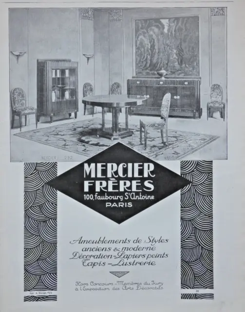 Publicité Presse 1928 Mercier Frères Ameublement De Styles Lustre Tapis Papier