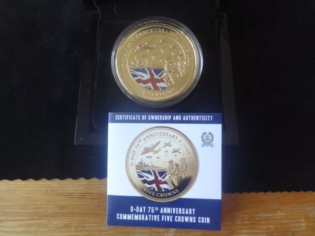 2019 B/U PROOF COLOUR TDC 5 CROWNS COIN BOX + COA 75th ANNIVERSARY D-DAY 65mm