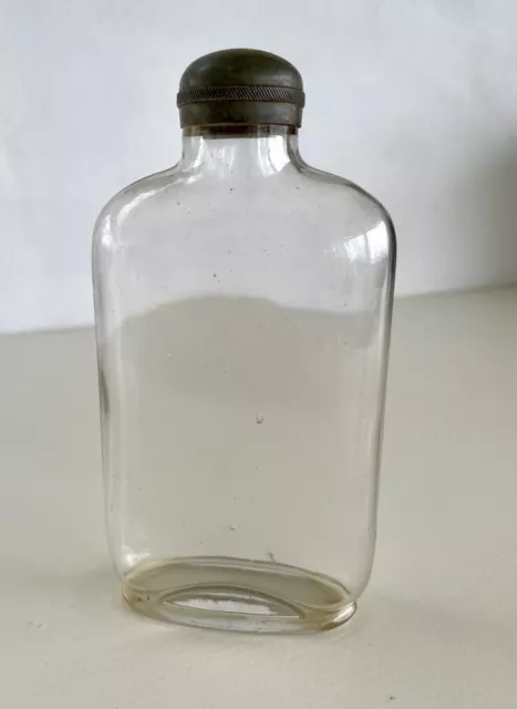 ANTIQUE 1890'S BLOWN Glass Liquor Flask Bottle w/Pewter Screw Top With ...