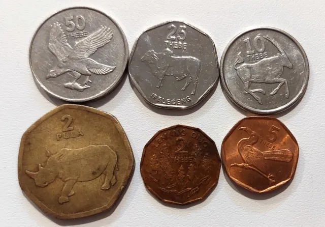 Botswana 6 Coins Lot - 2 Pula + 2, 5, 10, 25 & 50 Thebe Set