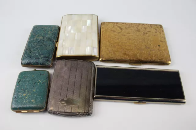 Cigarette Cases & Vesta Inc Vintage Leather MOP Gold Plated EPNS Job Lot x 6