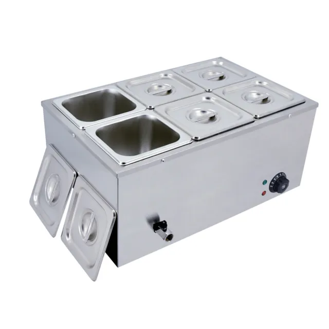 Commercial 6 Pot Bain Marie Electric Food Warmer Catering Wet Well Wet Heat