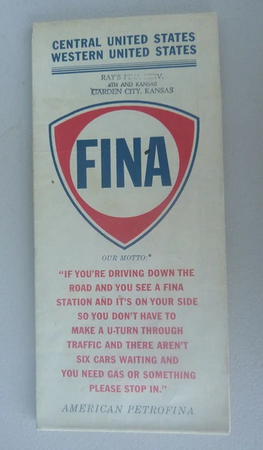 1964 Central & Western United States   road map Fina gas oil early interstate
