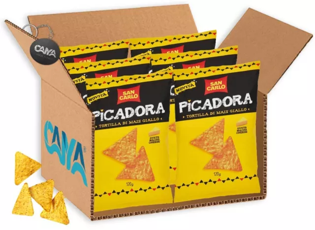 6X San Carlo Picadora Tortilla di Mais Gialla Gusto Nacho Cheese 120g +Portachia