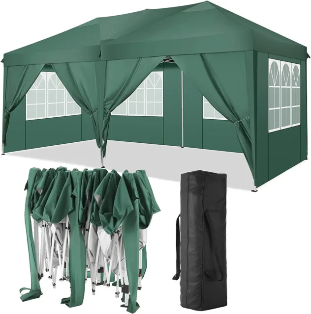 Pavillon 3x6m Wasserdicht Partyzelt mit 6 Seitenteilen Faltbar Gartenzelt Zelt