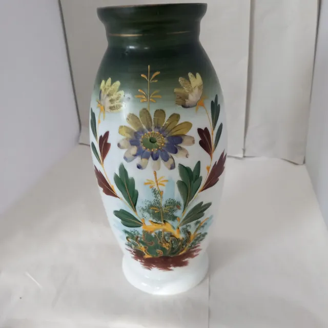 Victorian Opaline Hand-Painted Milk Glass Vase
